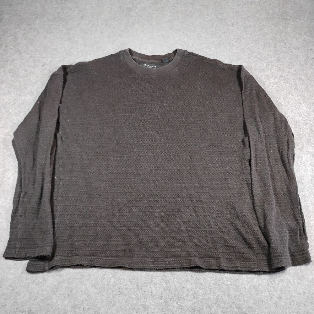 AllSaints Drax LS Crew Textured Knit Sweater Mens XL Charcoal Black MD521Z